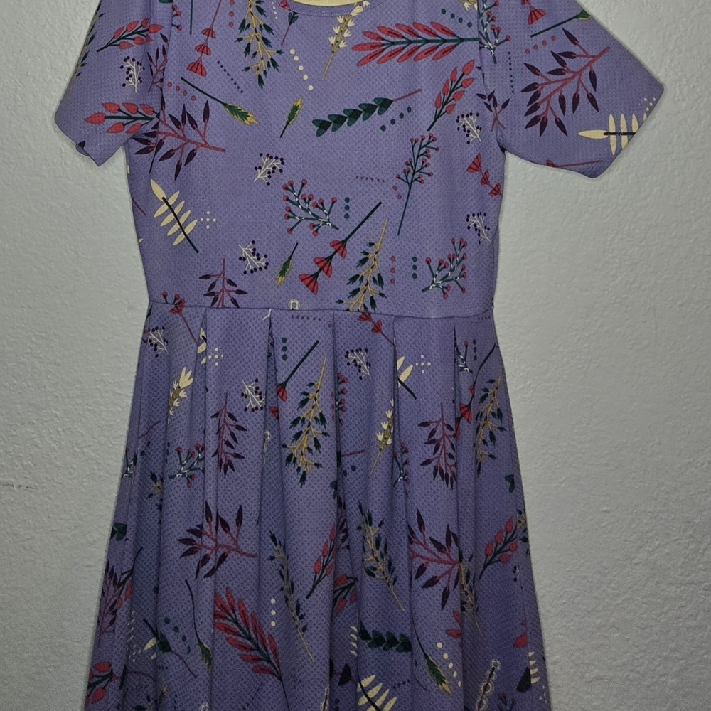 LuLaRoe Purple Dress with Red and Yellow Floral Design